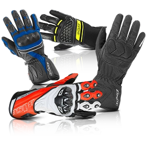 Sporty men's motorcycle gloves in various colors with knuckle protection and grip.